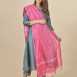 nakoda creation Silk Blend Printed Pink Women Dupatta image 5