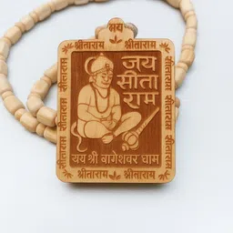 diivine hindu Bageshwar Dham Mala For Tulsi Beads Hanuman ji Original Tulsi Kanthi Wood Chain Wood Locket Set image 3