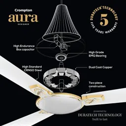 crompton Aura 2 Designer 2D Anti Dust Brocade Birken Gold, Double Ball Bearing Made In India with 5 Year Warranty Anti Dust 1200 mm Ceiling Fan image 3