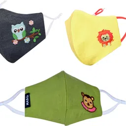 masq Anti-Pollution, Anti-Bacterial (BFE>99%) 4 Layer Embroidered, Designer, Fashionable & Protective 100% Cotton Cloth Face Mask Combo for Kids with Lanyard & Size Adjustable Ear Loops EY_Panda_Combo_03 Reusable, Washable Cloth Mask image 1