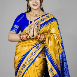sijileen Temple Border, Woven Sambalpuri Art Silk Saree image 2