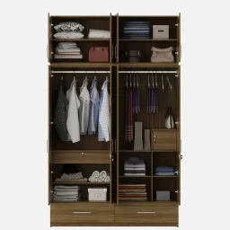 spacewood Kosmo Linden Solid Wood 4 Door Wardrobe With Loft In Natural Teak Finish With Locker & Drawer image 3