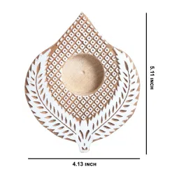 golden peacock Hand-Carved Leaf Brown Colour Mdf T- Light Candle Holder Blocks image 3