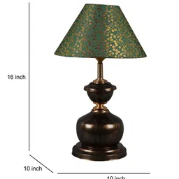 foziq Copper Metal & Cotton Green & Gold Colour Table Lamp image 3