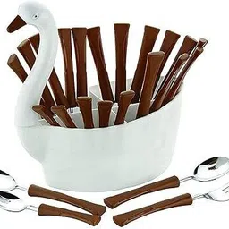 sorath Swan Cutlery Set for Dining Table - Stainless Steel 24 Piece with Swan Stand Stainless Steel, Plastic Cutlery Set image 3
