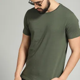 roadster Men Solid Round Neck Pure Cotton Green T-Shirt-picture-19