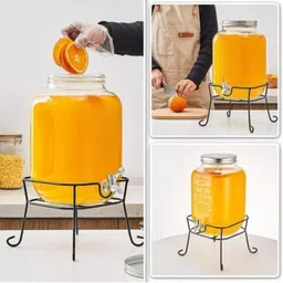 Gallon Glass Beverage Dispenser with Stand and Lid, Stainless Steel 8000ML Bottom Loading Water Dispenser-image-3