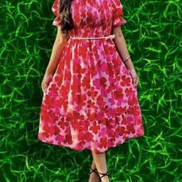 Women Fit and Flare Pink Midi/Calf Length Dress-image-34