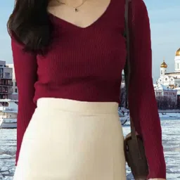 jc jummy couture Casual Regular Sleeves Solid Women Maroon Top image 2