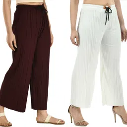 gladly Pack of 2 Women Relaxed White Lycra Blend Trousers-picture-43