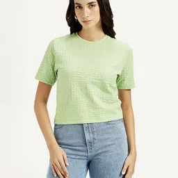 levi's Casual Regular Sleeves Self Design Women Green Top image 2