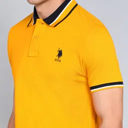 u.s. polo assn. Men Solid Polo Neck Pure Cotton Yellow T-Shirt image 5