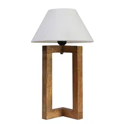the lighting hub Arrow Off White Cotton Shade Night Lamp With Wood Base image 4