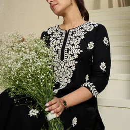 indo era Women Embroidered Viscose Rayon Straight Kurta-picture-26