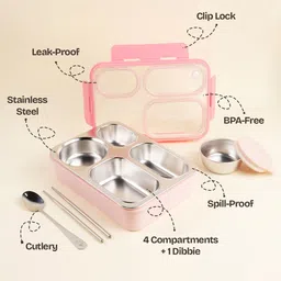 myneemoe 4-Compartment Stainless Steel Lunch Box | BPA-Free & Spill-Proof Tiffin 4 Containers Lunch Box image 3