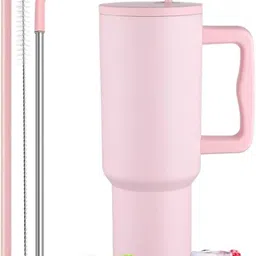 urban infotech Large Pink Insulated Travel with Handle, Straw & Cleaning Brush Stainless Steel Tumbler-picture-12