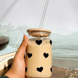 tiny treasure Can Shaped Sipper 550ml| Permanent Prints Print |Scribbled Hearts All Over) Glass Water/Juice Glass image 3