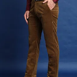 hancock Men Slim Fit Brown Cotton Blend Trousers image 3