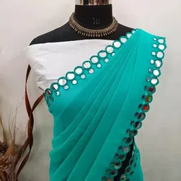 fabwell Unstitched Georgette Blouse Material Solid, Embellished image 2