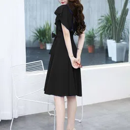 vm studio Women Fit and Flare Black Knee Length Dress image 2