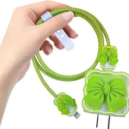 MobiLooks Charger Cover for iPhone 18W-20W Type C Charger 3D Cartoon Design Bow Green Case Cable Protector-picture-46