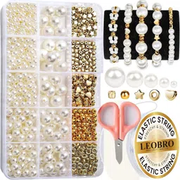 vinskep Jewelry Making Kit - 720 PCS Assorted Sizes Pearl Round Beads And Golden Beads-picture-12