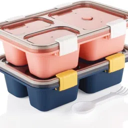 chitrakut Combo of 2 Lunch Boxes | Durable Leakproof BPA-Free Lunch Box for Kids & Adults 3 Containers Lunch Box image 1