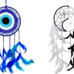 reiki crystal products Wall Hanging Dream Catcher in Evil Eye & Yin Yang Shape for Attract Positive Dreams Protect Sleeping People Children From Bad Dreams and Nightmares Pack of 2 Wool Dream Catcher-picture-22