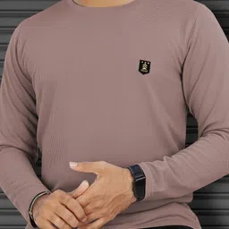 vebnor Men Solid Round Neck Polyester Beige T-Shirt image 1