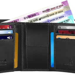 Men Casual, Trendy, Formal Black Genuine Leather RFID Wallet-image-32