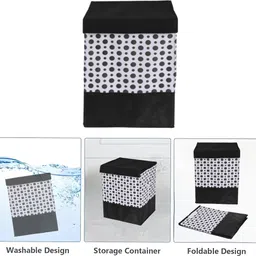 heart home Cotton Pack of 2 Polka Dot Organisers Storage Box & Toy Basket With Lid | Black & White Storage Basket image 5