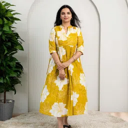 shri krishna textile Women Maxi Yellow Full Length Dress image 5