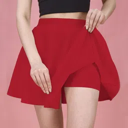 trendmalls Women Solid Flared Red Skirt-picture-13