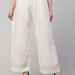 Women Relaxed White Viscose Rayon Trousers-image-0