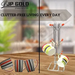 ljpgold Cutlery Kitchen Rack Cup Stand – Elegant Metal Mug Holder for Kitchen Countertop or Table Steel image 4