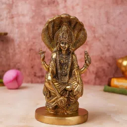 Lord Vishnu With Snake Brass Religious Idol by The Advitya image 1
