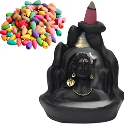 octin Handcrafted Adiyogi shiv shankar mahadev smoke backflow fountain With 50 Cones Polyresin Incense Holder image 2