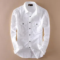 qlonz store Men Regular Fit Solid Spread Collar Casual Shirt-picture-18