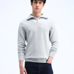 flying machine Men Solid High Neck Grey Sweater image 1