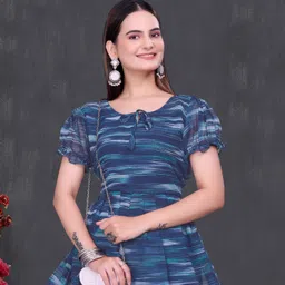 lady shopi Women Fit and Flare Blue Midi/Calf Length Dress image 4