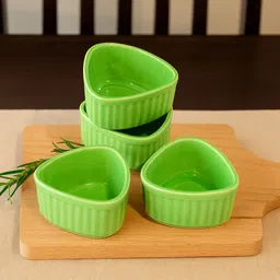 Ceramic Sauce Bowl Handcrafted Ceramic Triangular Ribbed Dip Bowls (Set of 4 , Green)-image-71