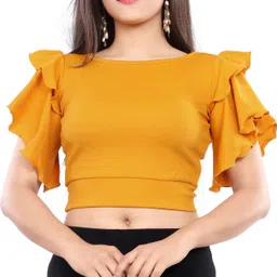 Casual Flared Sleeves Solid Women Yellow Top-image-2