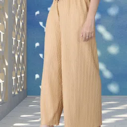 kwsh Women Regular Fit Cream Viscose Rayon Trousers image 4