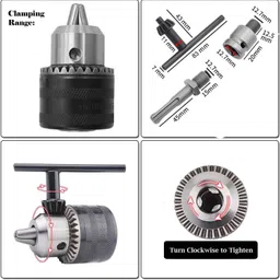uptodatetools 13mm Drill Chuck with SDS-plus Shank, Socket Square Converter and 1/4 Inch Hex Shank, Fit Impact Driver Hammer, Electric Wrench and Air Screwdriver image 2