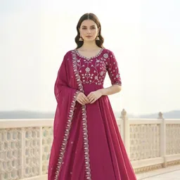 rangmohini Embroidered Chiffon Stitched Flared/A-line Gown image 4
