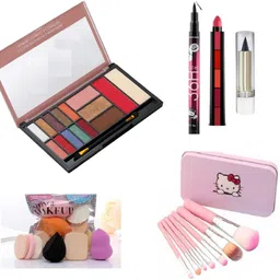 All in One Fashion Makeup Kit for Girls 8020 No 2 with EyeLiner, Kajal, Makeup Brushes, Sponges and 5 in 1 Lipstick Red Edition-image-44