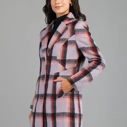 honnete 100 % Polyester Checkered Coat For Women image 3