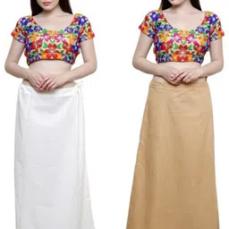 First Trend Fashions Women Under skirt saree inskirt combo White beige colour fast Waist 38 pack of 2 Pure Cotton Petticoat-picture-26