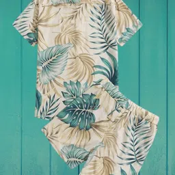 lg fashion Men Top & Shorts Set Beige Printed image 2