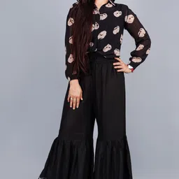 cango Women Flared Black Viscose Rayon Trousers image 5